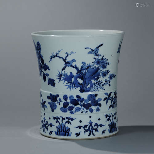 Blue and White Flower and Bird Vase