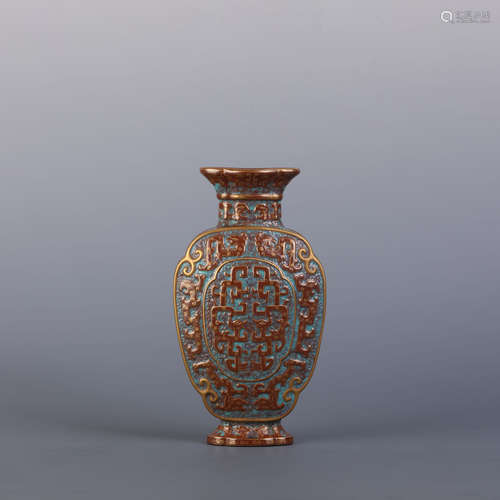 Bronze-Imitation Glaze Dragon Flatten Vase