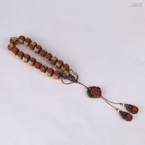 Enameled Silver Gilding and Coral Eaglewood Hand String