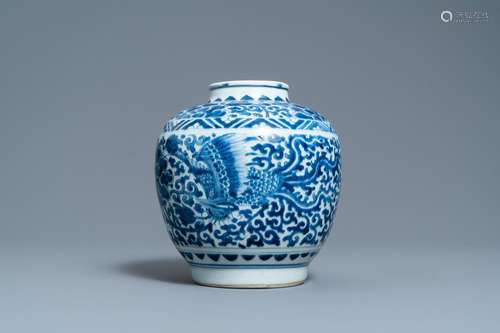 A CHINESE BLUE AND WHITE 'PHOENIXES' JAR, FIGURATI...