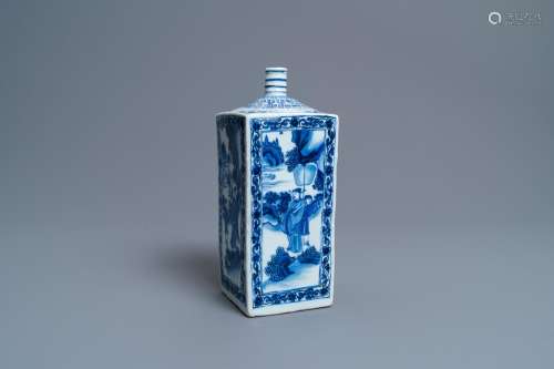 A CHINESE BLUE AND WHITE SQUARE FLASK, TRANSITIONAL PERIOD