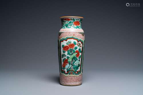 A CHINESE WUCAI VASE WITH FLORAL PANELS, TRANSITIONAL PERIOD