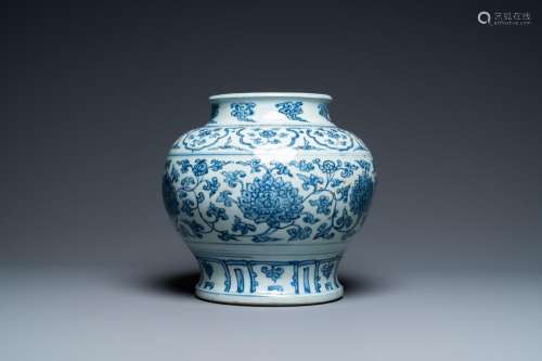 A CHINESE BLUE AND WHITE 'LOTUS SCROLL' VASE, HONG...