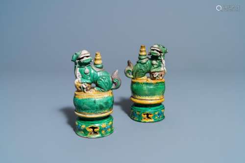 A PAIR OF CHINESE SANCAI-GLAZED BISCUIT BUDDHIST LION JOSS S...