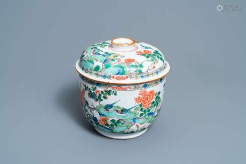 A LARGE CHINESE FAMILLE VERTE COVERED BOWL, KANGXI