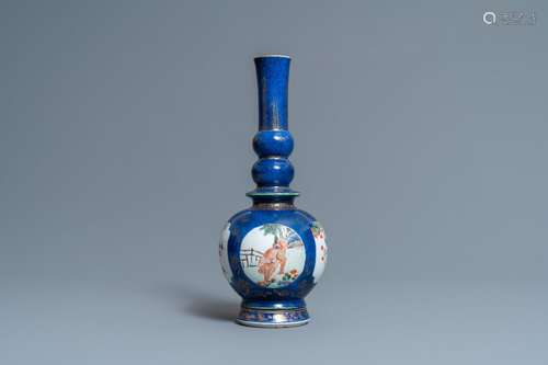 A CHINESE FAMILLE VERTE POWDER BLUE-GROUND VASE, KANGXI