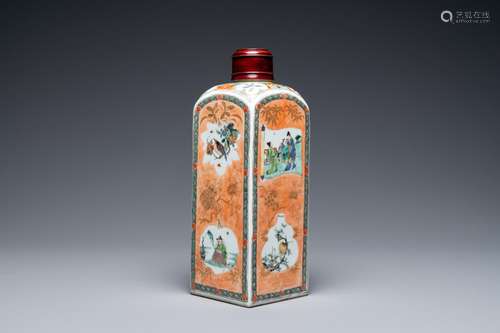 A CHINESE SQUARE FAMILLE VERTE BOTTLE, KANGXI