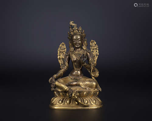 18th century, Bronze Gilt Green Tara buddha