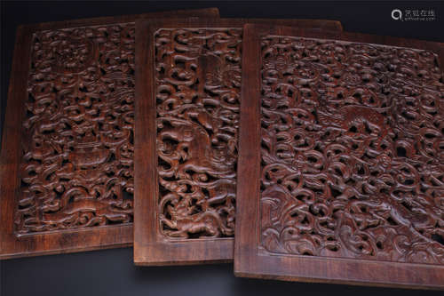 18th century, Three pieces of huang hua li woodcut plates