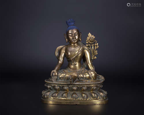 18th century, Bronze Gilded Guanyin Seated Statue