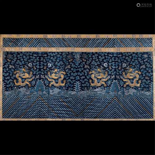 18th century, Sea water and dragon pattern embroidery hangin...