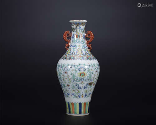 18th century, A pair of DOU CAI floral pattern porcelain vas...