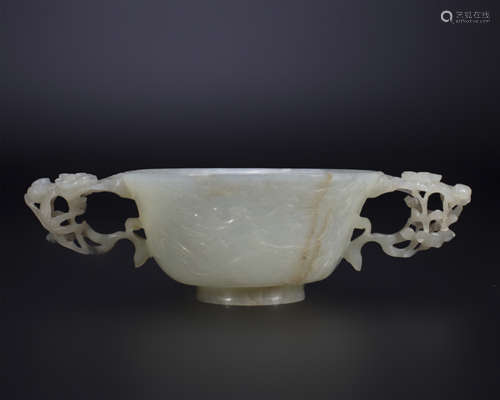 18th century, White jade floral-ear cup