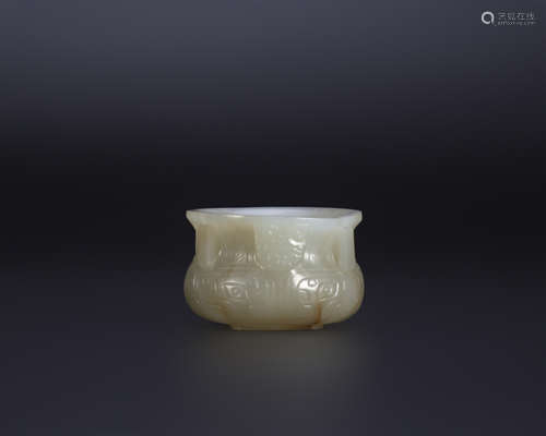 18th century, White jade longevity face lyre stove