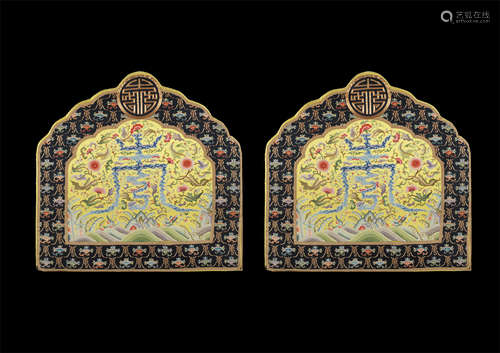 18th century, A pair of embroidery cushions with longevity p...