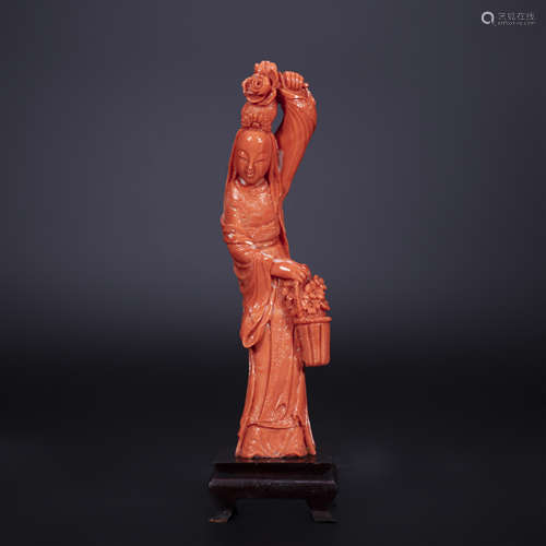 18th century, Coral carved lady ornament