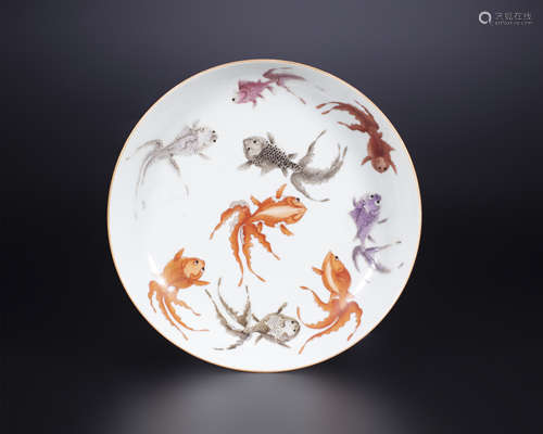 18th century, Alum-red ink-painted golden jade plate