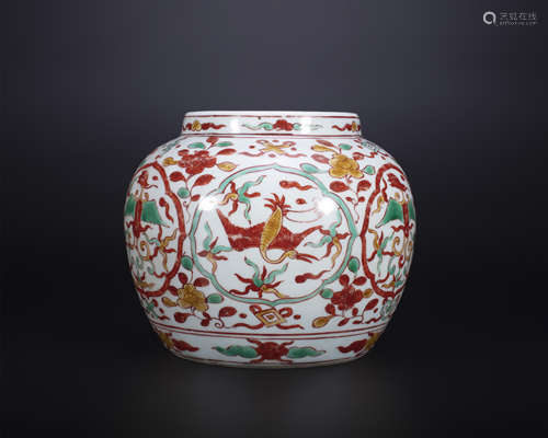 18th century, WU CAI phoenix pattern porcelain jar