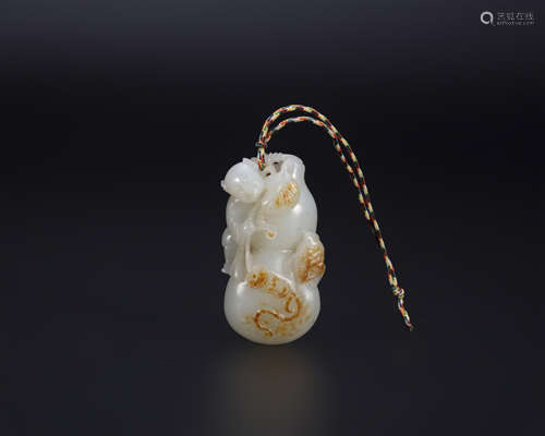 18th century, Jade carving Liu Hai playing golden toad penda...