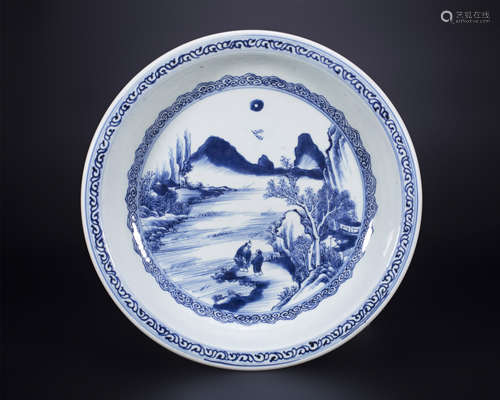 18th century, Qing dynasty blue and white porcelain washer w...