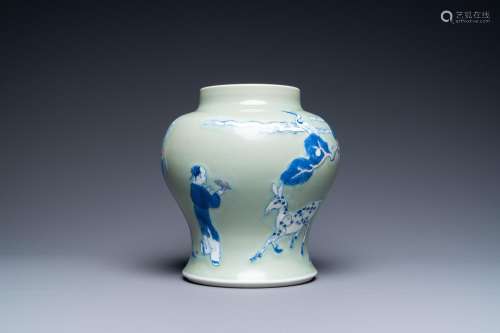 A CHINESE BLUE, WHITE AND COPPER-RED CELADON-GROUND VASE, KA...