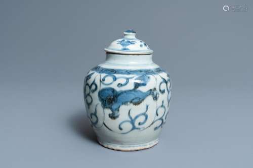 A CHINESE BLUE AND WHITE JAR AND COVER, WANLI