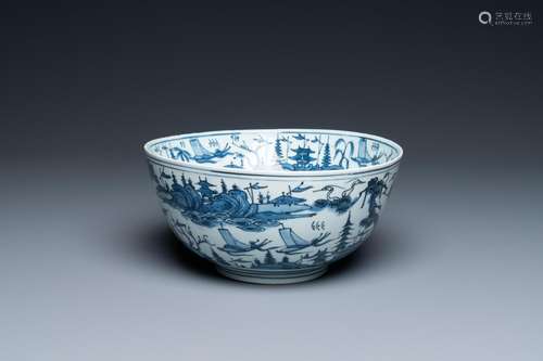 A CHINESE BLUE AND WHITE 'LANDSCAPE' BOWL, WANLI