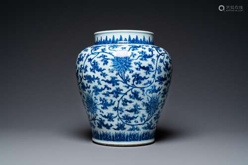 A CHINESE BLUE AND WHITE 'LOTUS SCROLL' VASE, KANG...