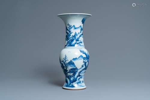 A CHINESE BLUE AND WHITE 'YENYEN' VASE WITH FISHER...