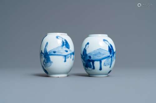 TWO CHINESE BLUE AND WHITE TEA CADDIES, KANGXI