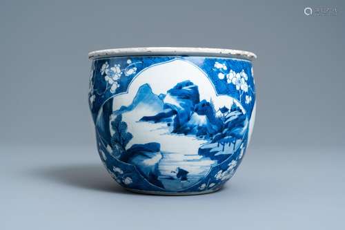 A CHINESE BLUE AND WHITE JARDINIERE, KANGXI