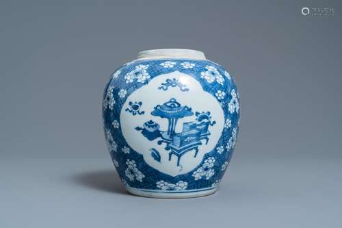 A CHINESE BLUE AND WHITE 'ANTIQUITIES' JAR, KANGXI