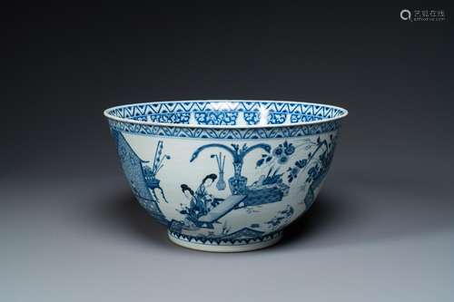 AN EXCEPTIONALLY LARGE CHINESE BLUE AND WHITE BOWL, KANGXI