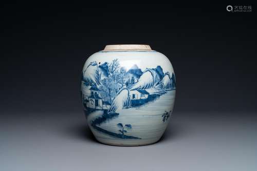 A CHINESE BLUE AND WHITE 'LANDSCAPE' JAR, KANGXI