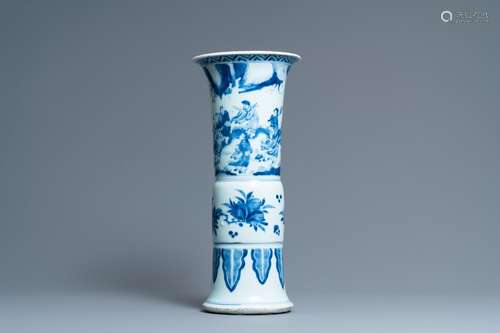 A TALL CHINESE BLUE AND WHITE 'GU' 'IMMORTALS...