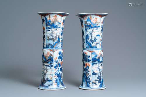 A PAIR OF CHINESE IMARI-STYLE 'GU' VASES, KANGXI