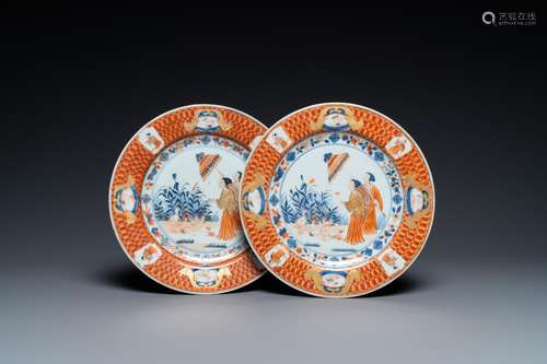 A PAIR OF CHINESE IMARI-STYLE 'DAMES AU PARASOL' P...