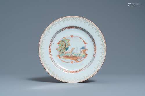 A CHINESE FAMILLE ROSE PLATE WITH THE FABLE OF THE WOLF AND ...