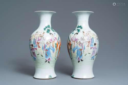 Lot 588: A PAIR OF CHINESE FAMILLE ROSE VASES, QIANLONG MARK...
