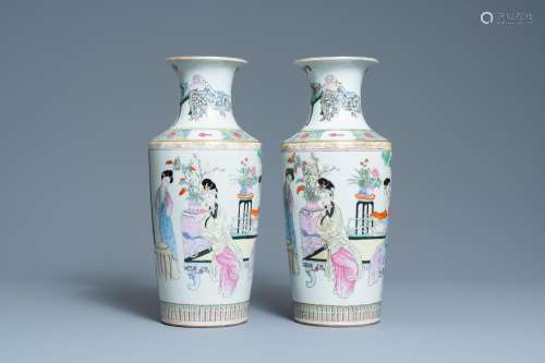 Lot 591: A PAIR OF CHINESE FAMILLE ROSE VASES, REPUBLIC