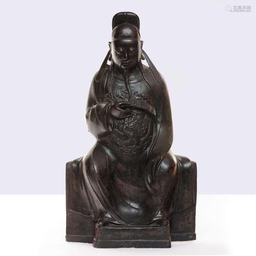 PREMIUM - GRANDE FIGURA IN BRONZO DEL DIO DAOISTA WENCHANG W...