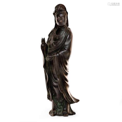 PREMIUM - GRANDE FIGURA DI GUANYIN IN BRONZO INTARSIATA IN A...