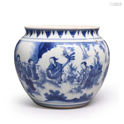 Blue And White 'Figural' Porcelain Jar