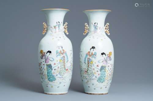 Lot 614: A PAIR OF CHINESE FAMILLE ROSE VASES, 19/20TH C.