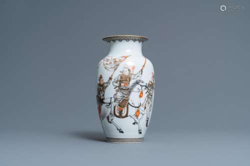 Lot 617: A CHINESE EGGSHELL PORCELAIN VASE WITH WARRIORS FLA...