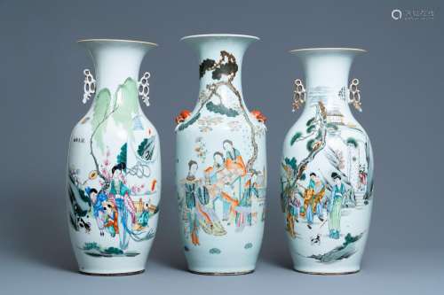 Lot 624: THREE CHINESE FAMILLE ROSE VASES, 19/20TH C.