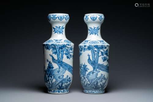 PEACOCK' VASES, QIANLONG MARK, 20TH C.