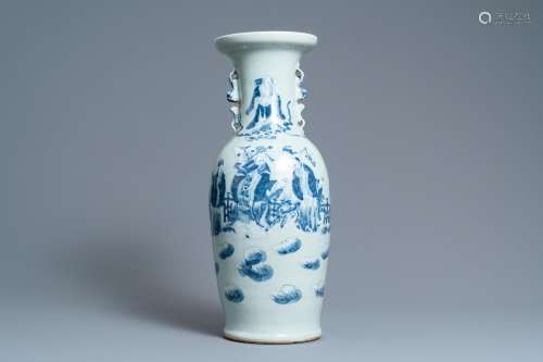 Lot 657: A CHINESE BLUE AND WHITE CELADON-GROUND VASE, 19TH ...