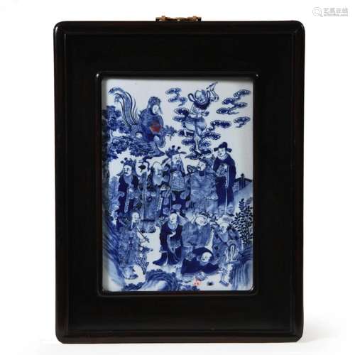 Antique Chinese Blue & White Porcelain Plaque