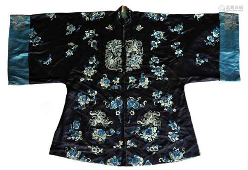 Cobalt Blue Silk Forbidden Stitch Embroidered Robe